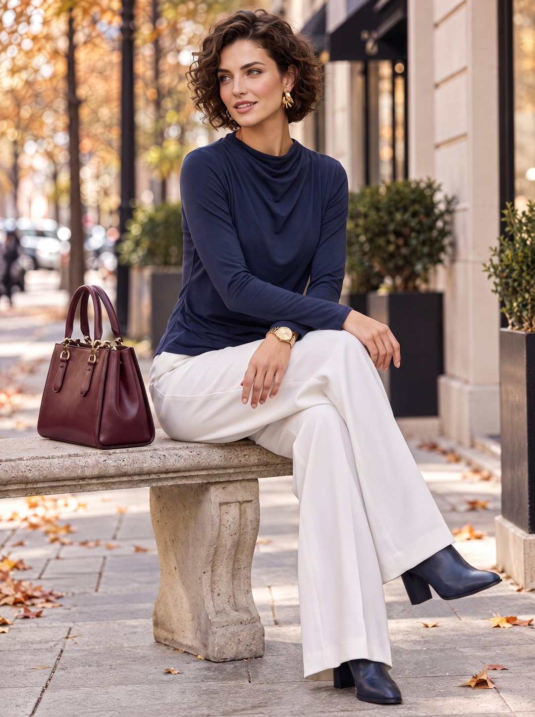 “ZARA” Draped Front Top navy
