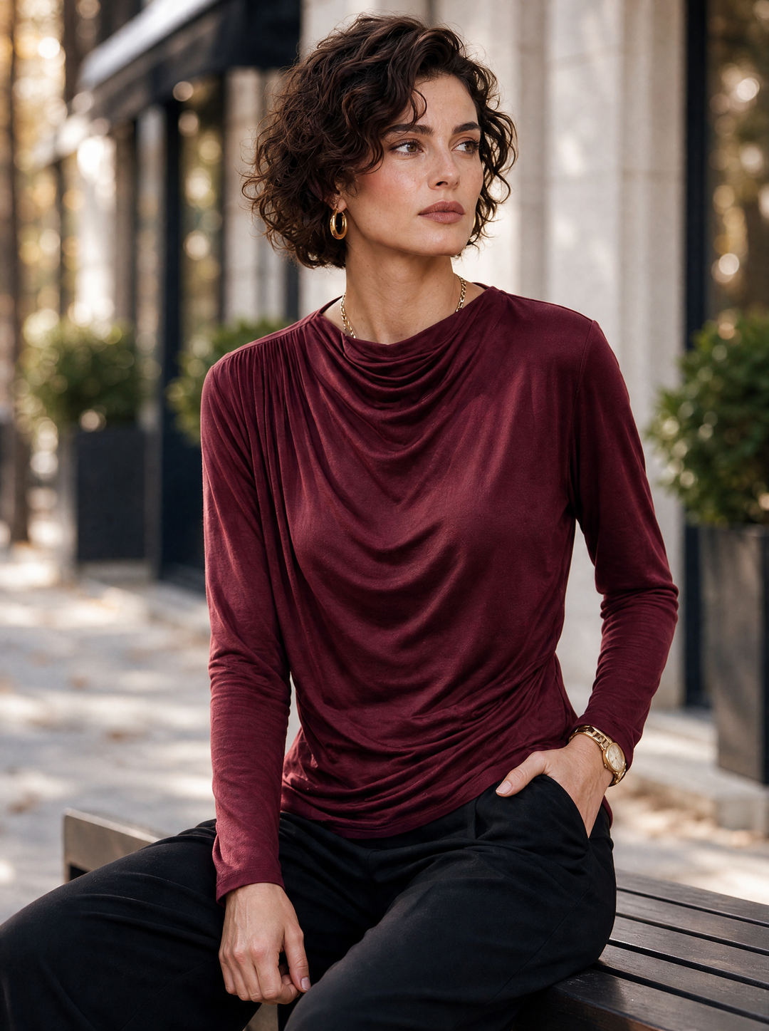 “ZARA” Draped Front Top burgundy