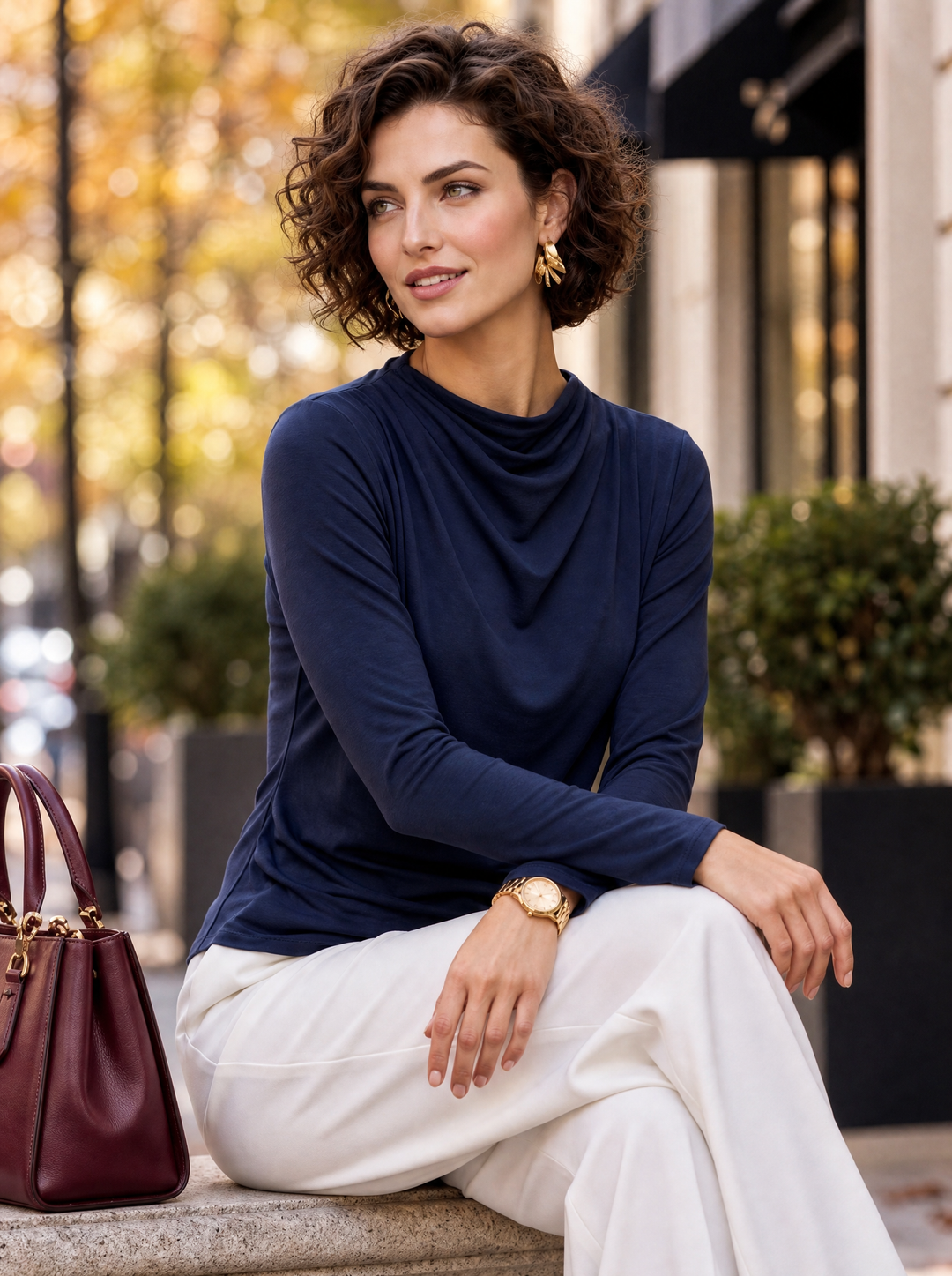 “ZARA” Draped Front Top navy