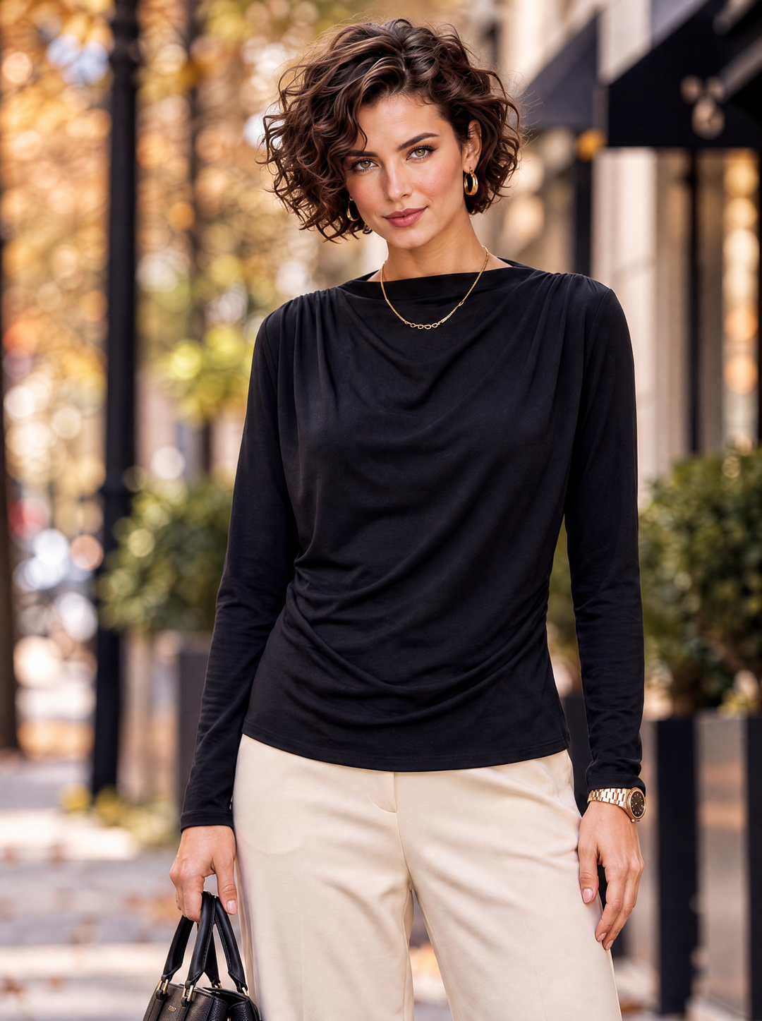 “ZARA” Draped Front Top black