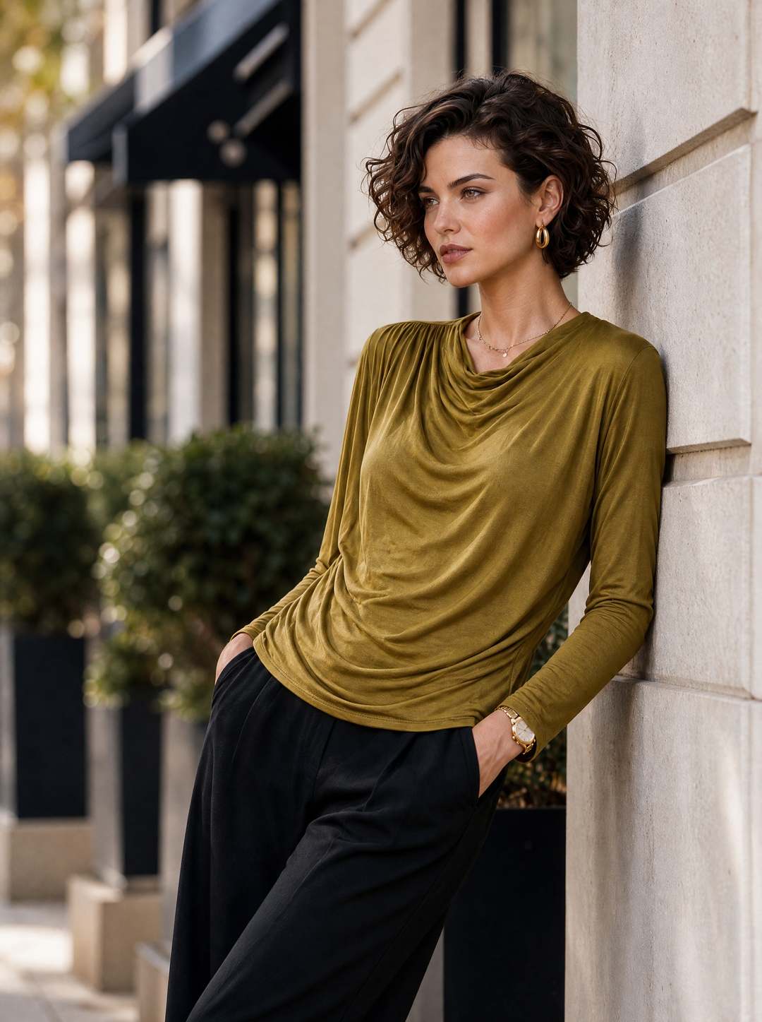 “ZARA” Draped Front Top olive green