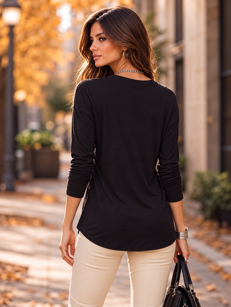 “HELEN” Relaxed Fit “MAGIC” Long Sleeve Jersey Top black