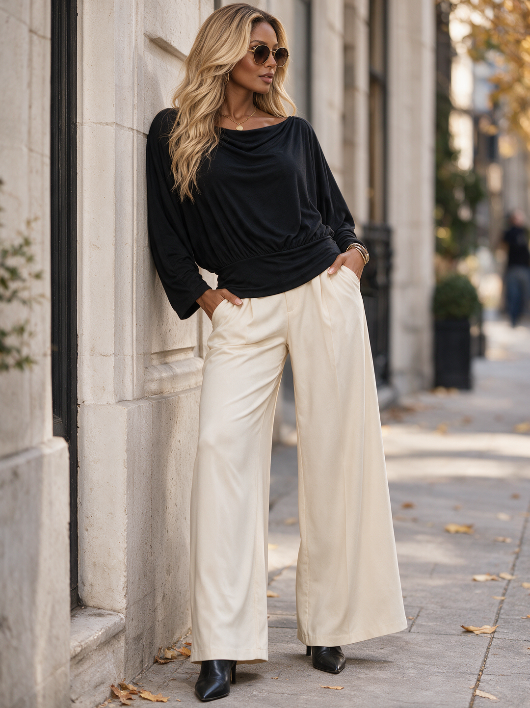 “VALERIE” Drape Neck Batwing Top black