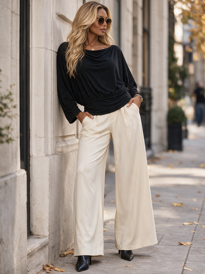 “VALERIE” Drape Neck Batwing Top black