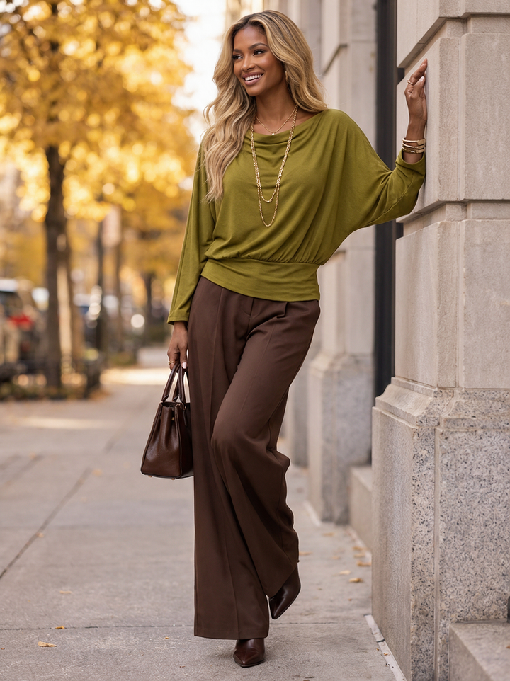 “VALERIE” Drape Neck Batwing Top lime green