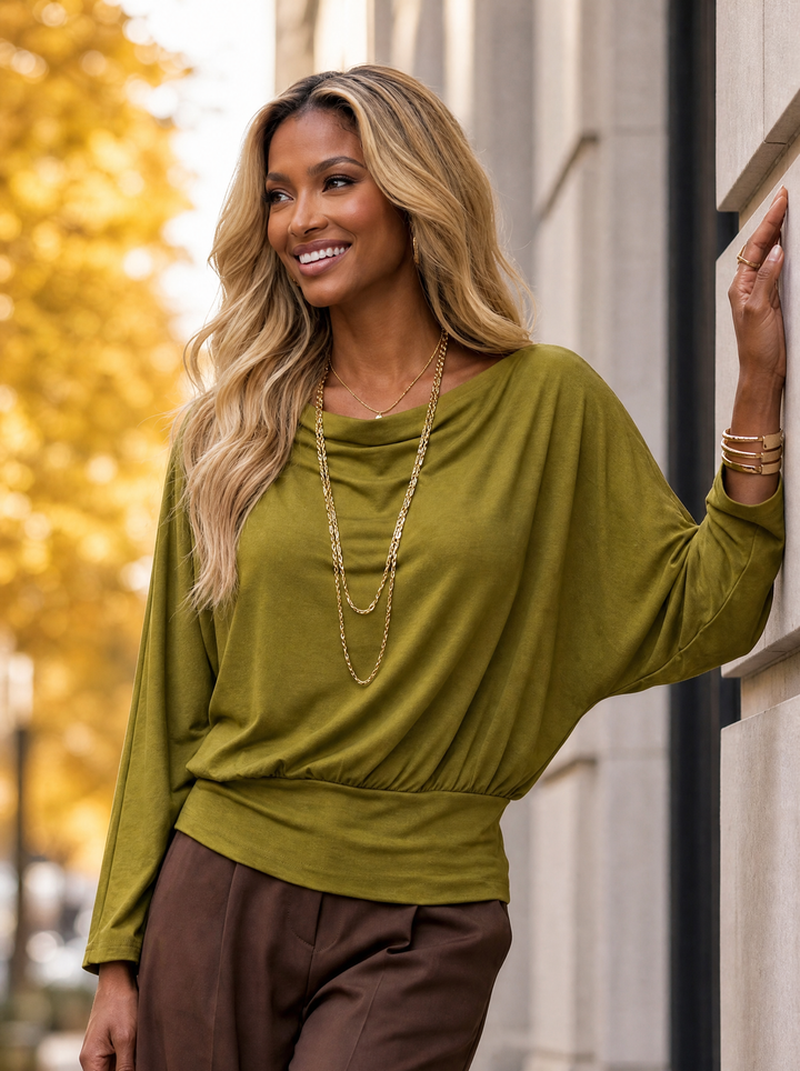 “VALERIE” Drape Neck Batwing Top lime green