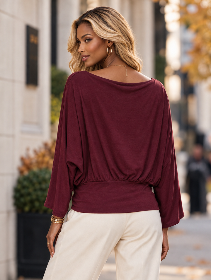 “VALERIE” Drape Neck Batwing Top burgundy
