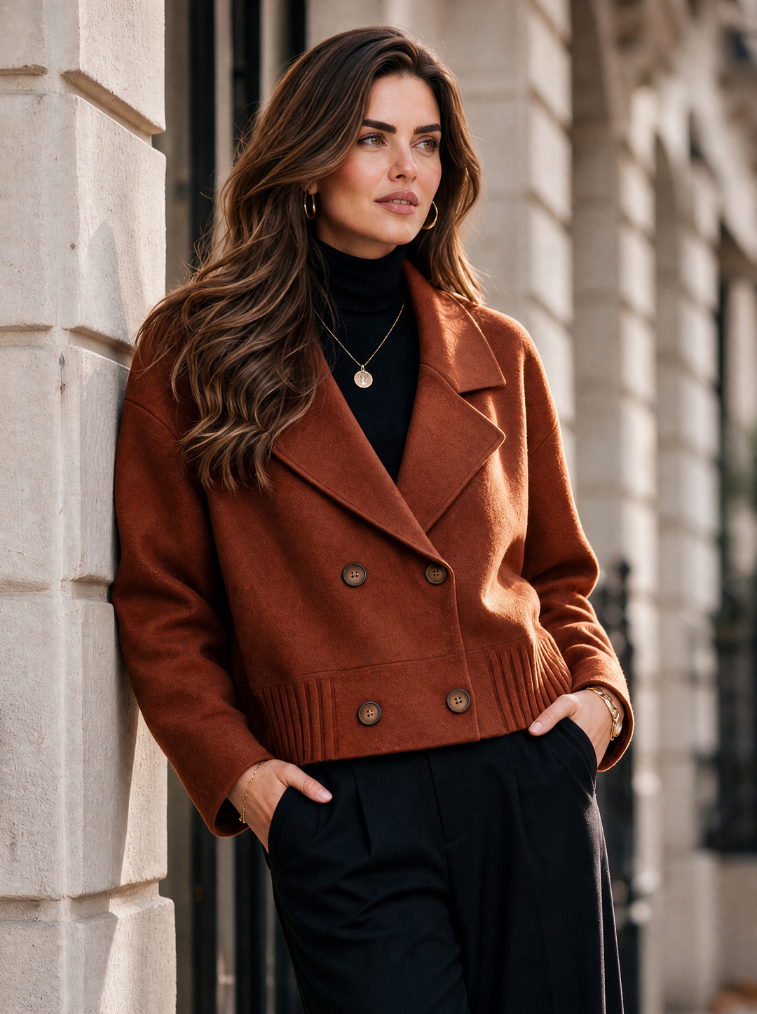 “DEMI” Premium Double Breasted Cardigan/Jacket RUST ORANGE