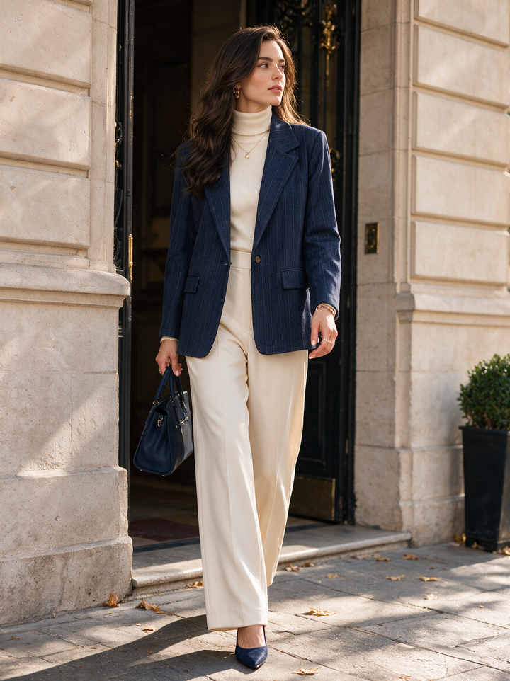 “CHRISSY” Pinstripe Blazer navy