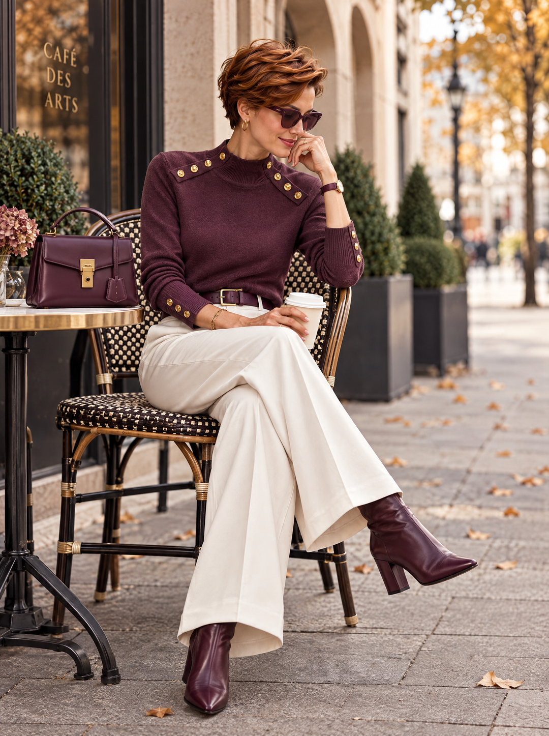 “PALOMA” Premium Gold Button High Neck Jumper plum