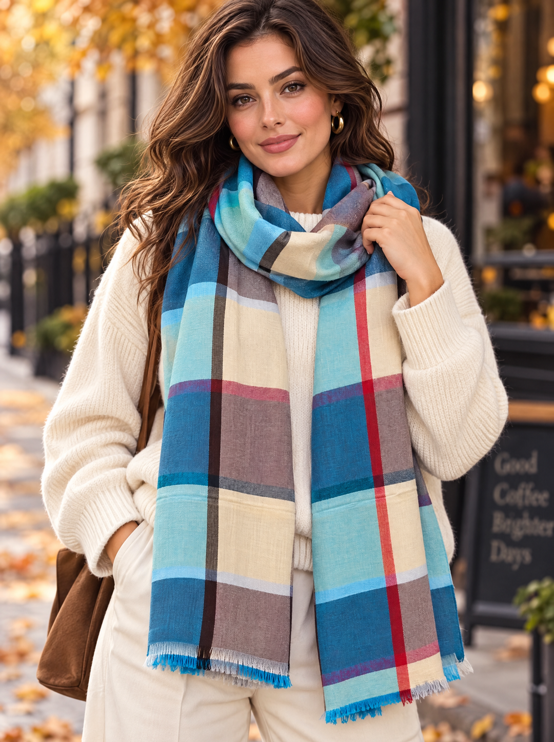 “STELLA” Premium Check Scarf teal