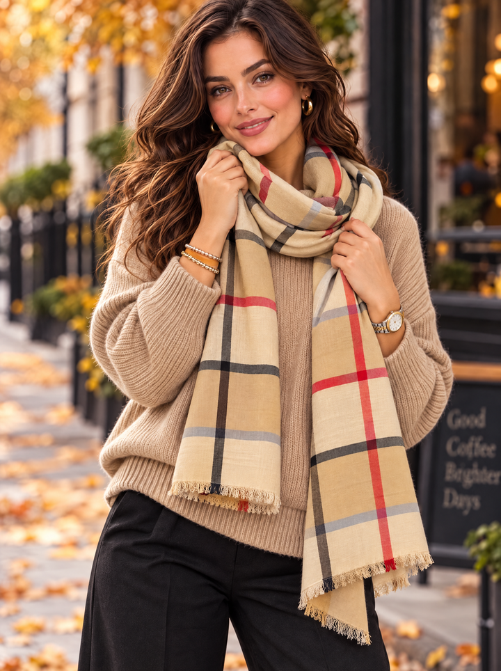 “STELLA” Premium Check Scarf cream