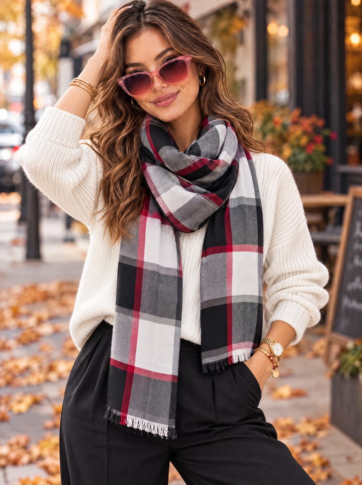 “STELLA” Premium Check Scarf
Black 