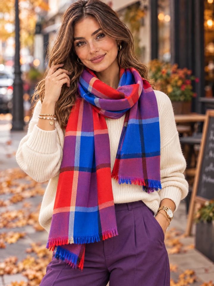 “STELLA” Premium Check Scarf blue
