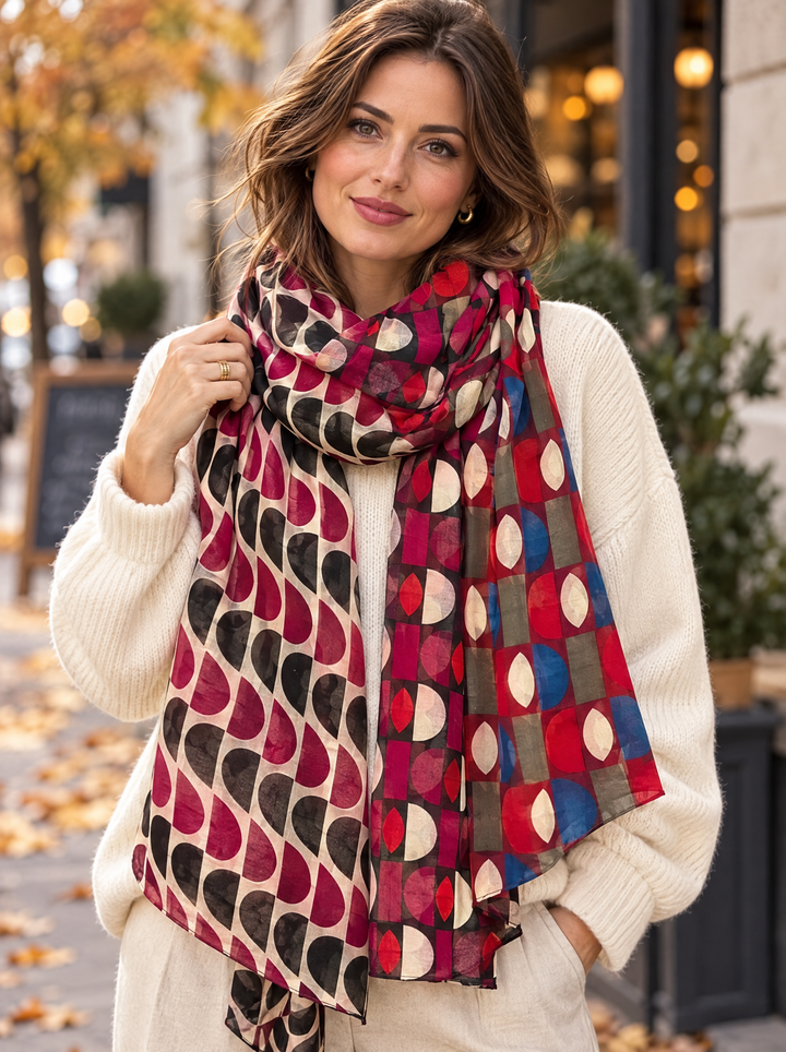 “AVA” Geometric Print Scarf burgundy