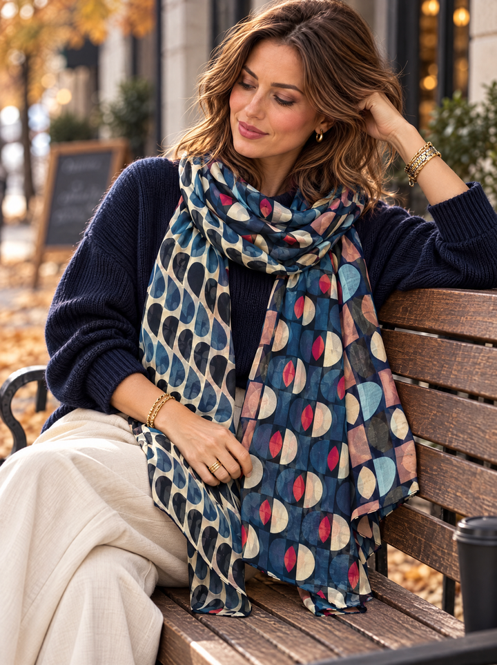 “AVA” Geometric Print Scarf blue
