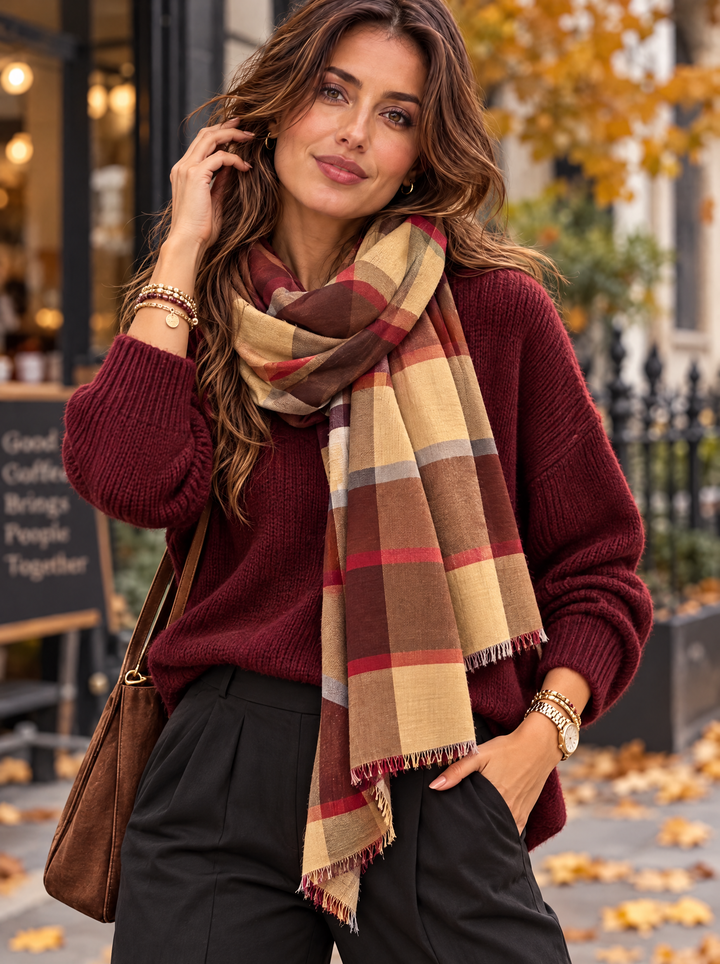 “STELLA” Premium Check Scarf tan