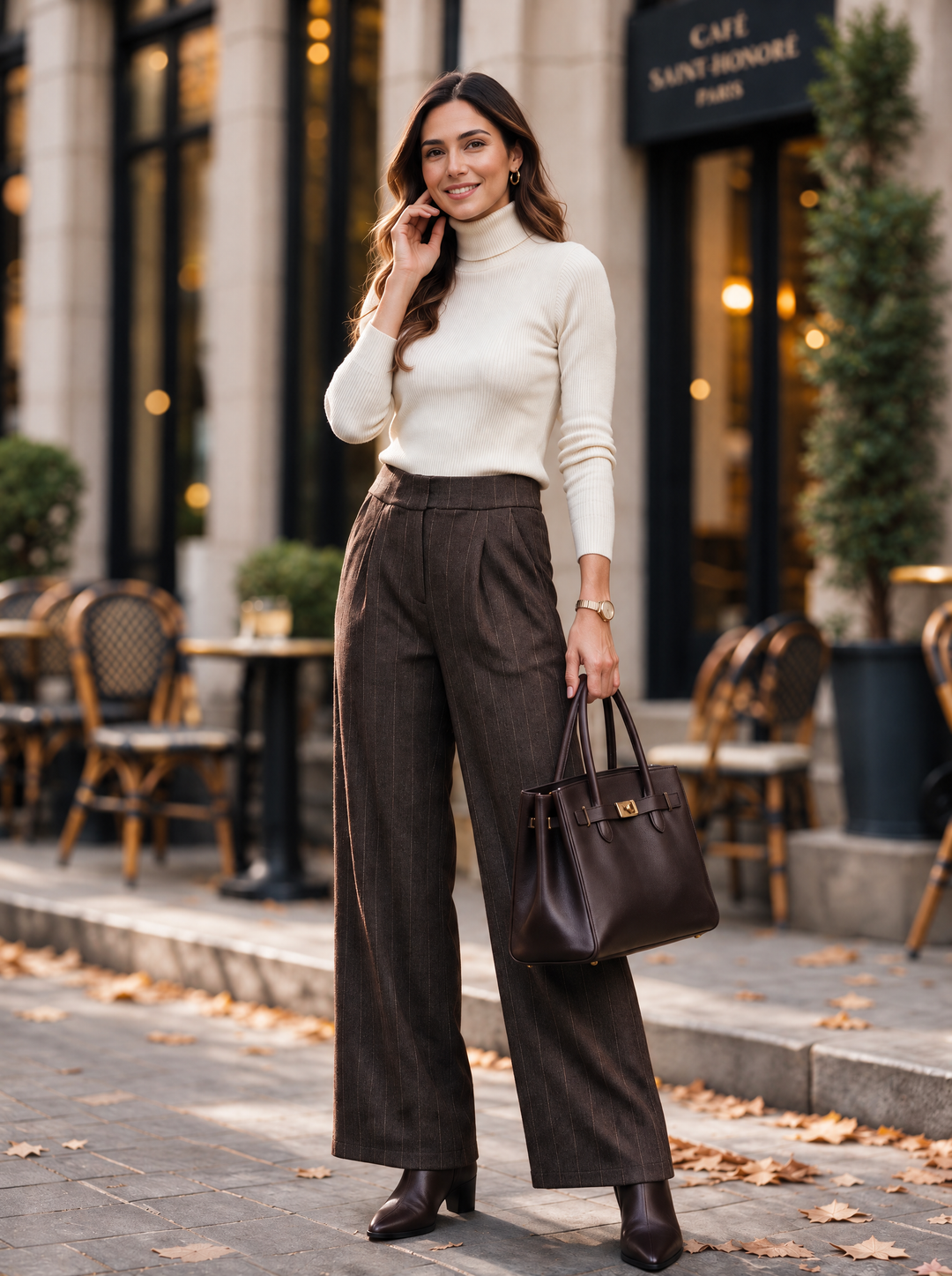 “CHRISSY” Pinstripe Wide Leg Trousers chocolate