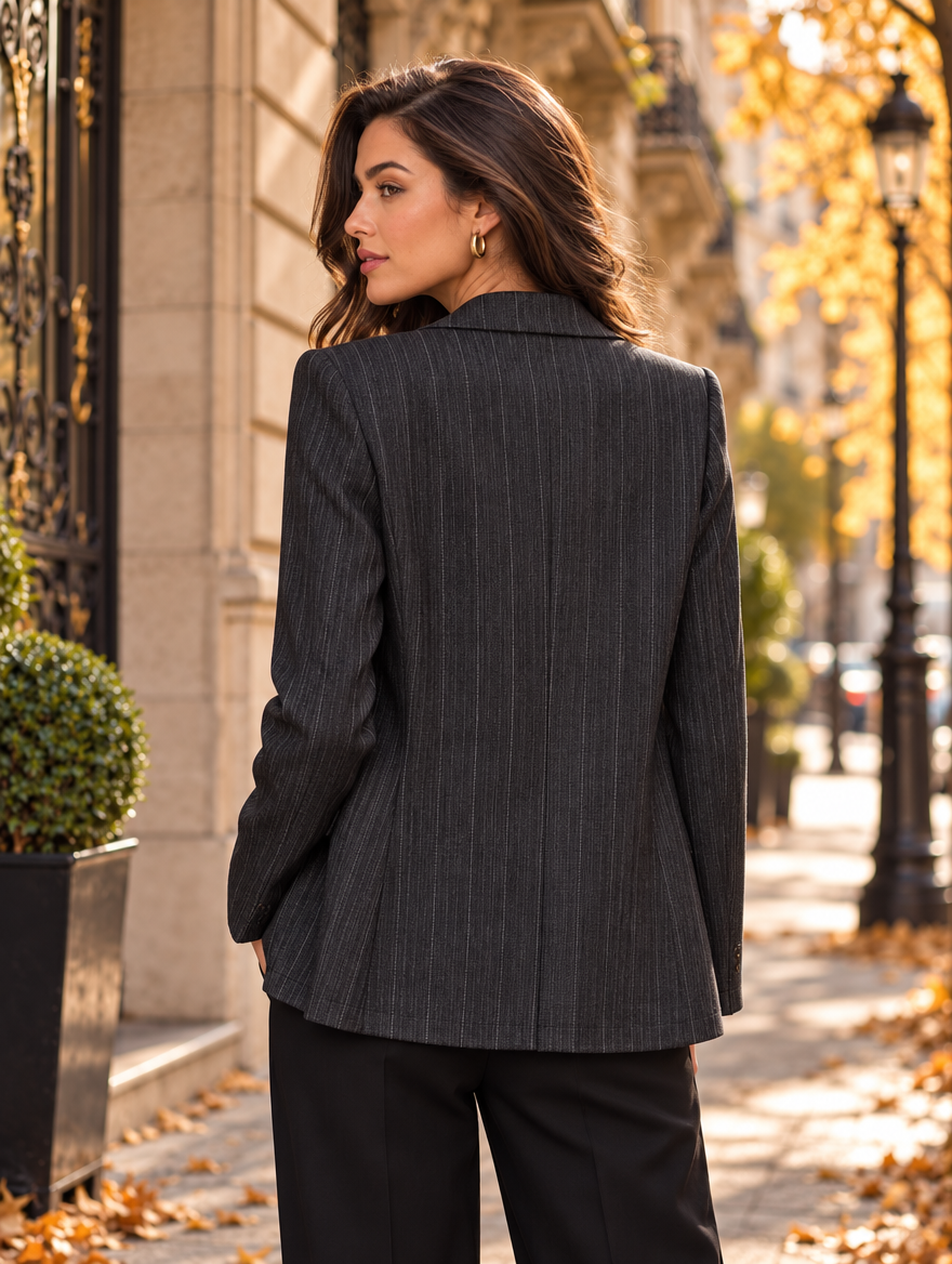 “CHRISSY” Pinstripe Blazer black