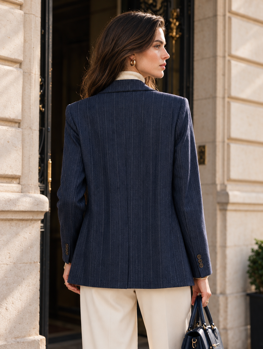 “CHRISSY” Pinstripe Blazer navy