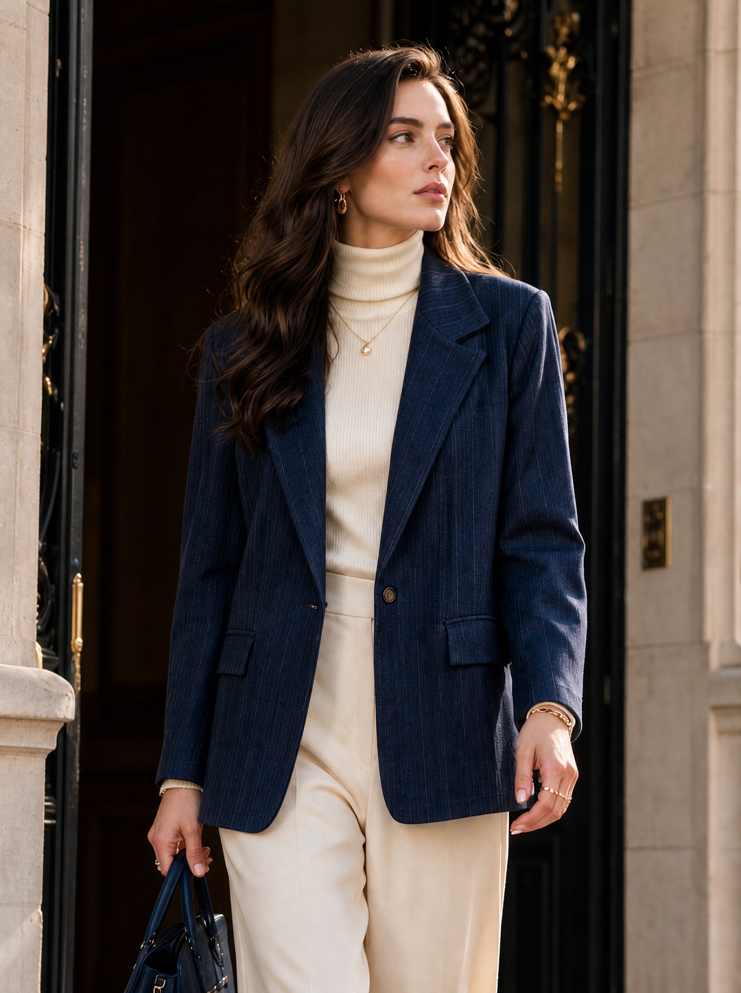 “CHRISSY” Pinstripe Blazer navy