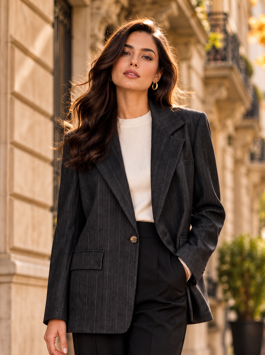 “CHRISSY” Pinstripe Blazer black