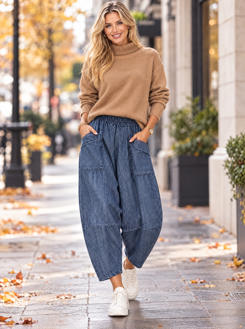 “LARA” Lagenlook Tulip Denim Trousers light denim