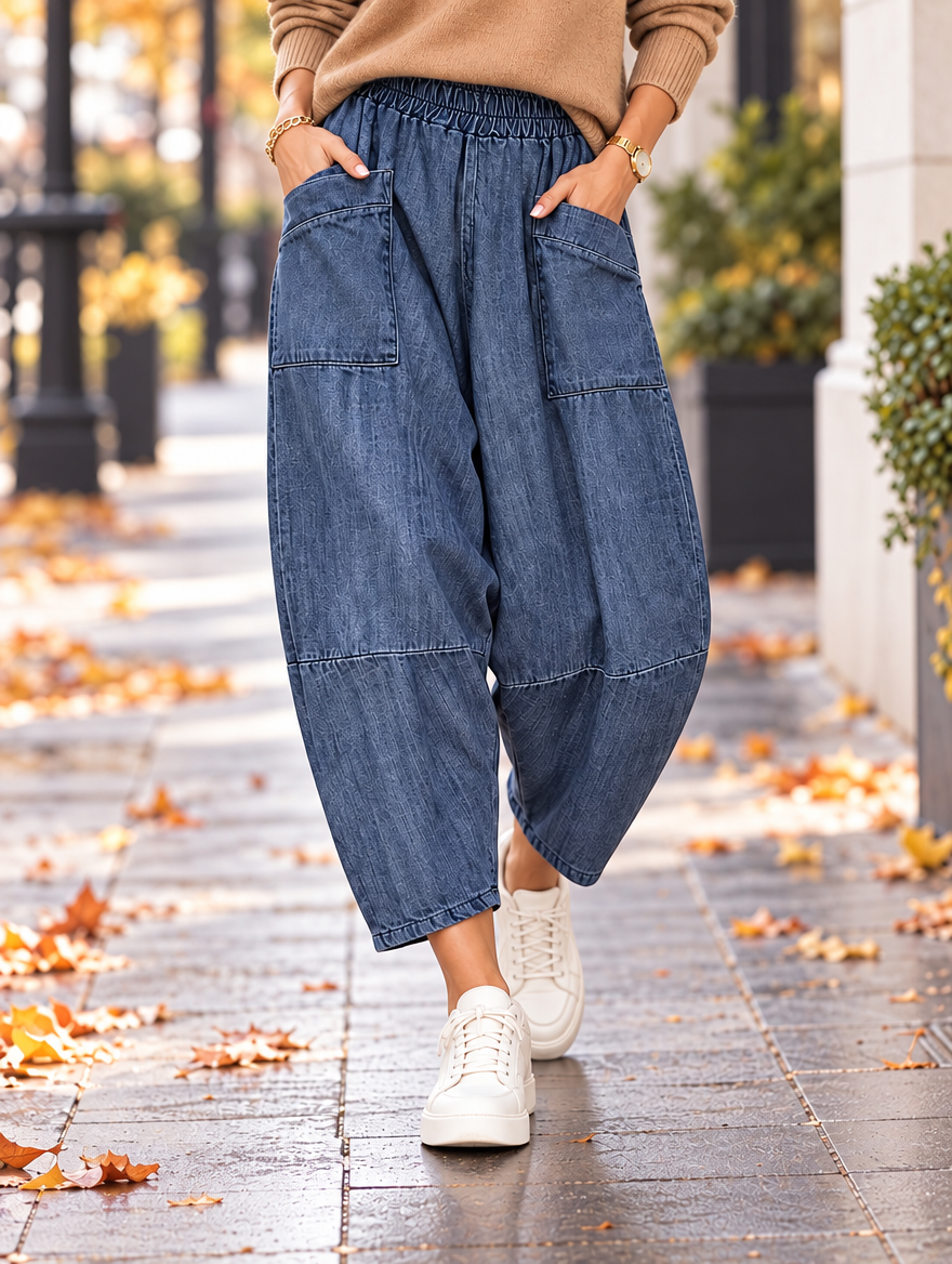 “LARA” Lagenlook Tulip Denim Trousers light denim