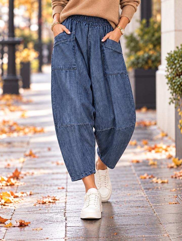 “LARA” Lagenlook Tulip Denim Trousers light denim