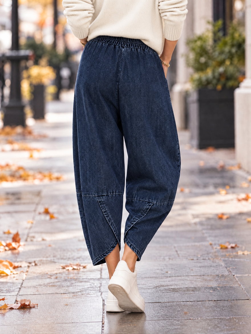 “LARA” Lagenlook Tulip Denim Trousers dark denim