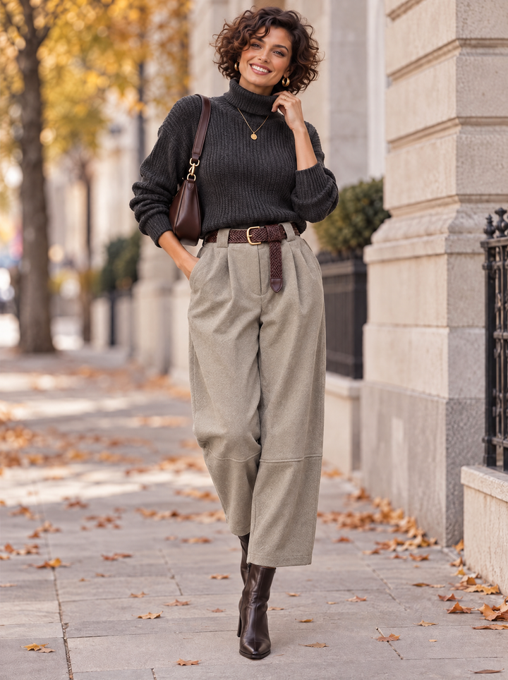 “ELODIE” Pleated Barrel Trousers mocha