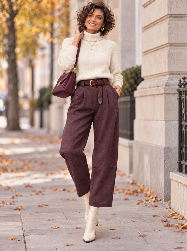 “ELODIE” Pleated Barrel Trousers plum