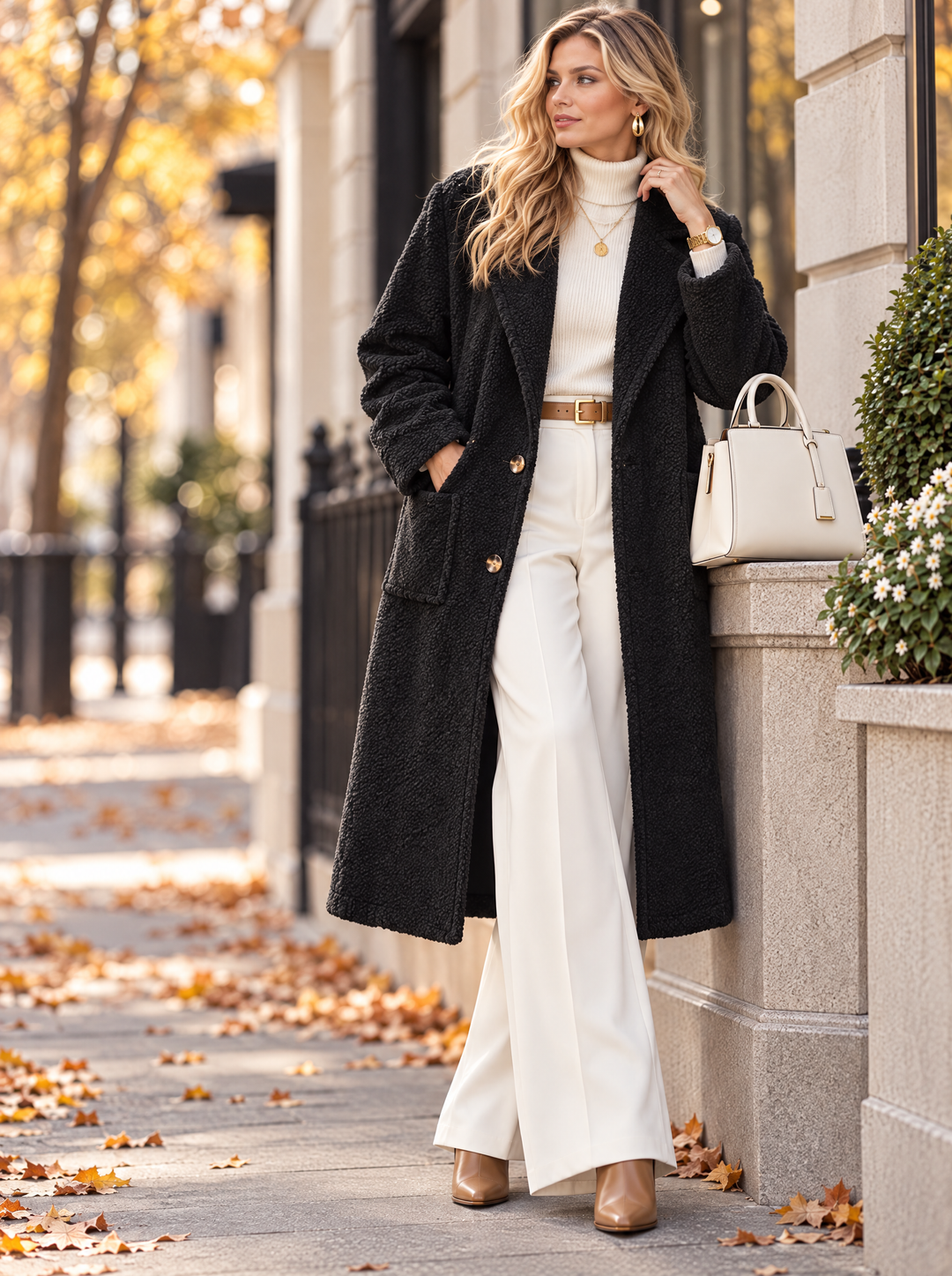 “NADIA” Textured Teddy Coat black