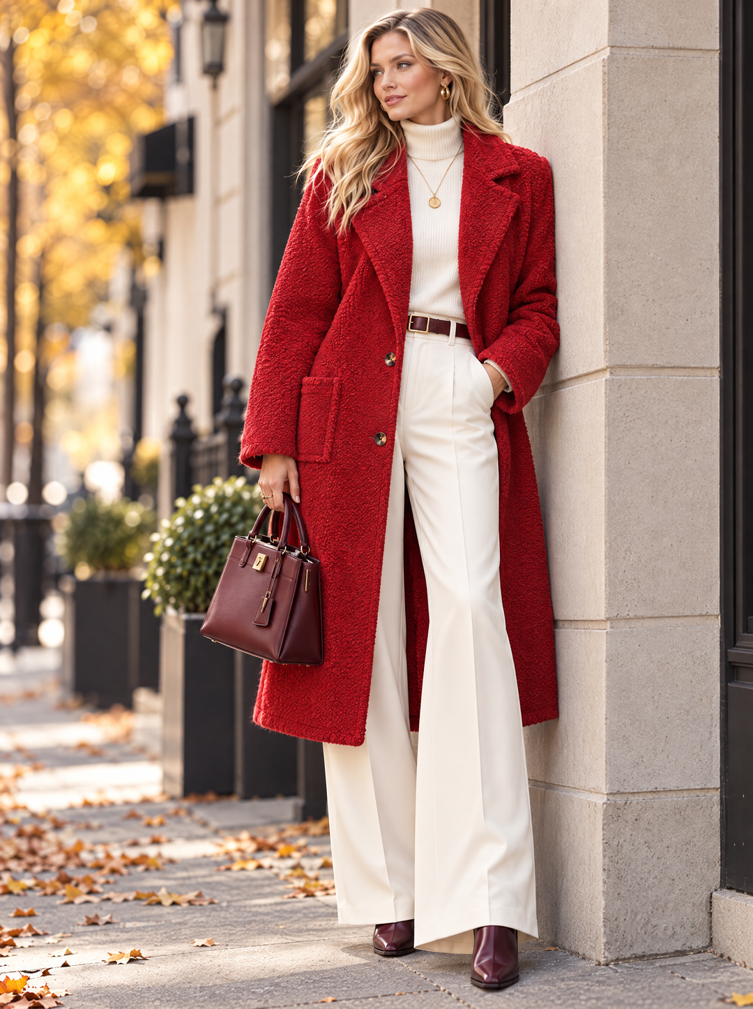 “NADIA” Textured Teddy Coat red