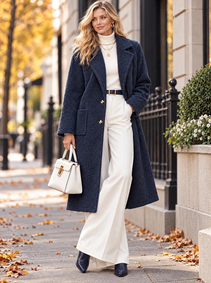 “NADIA” Textured Teddy Coat navy