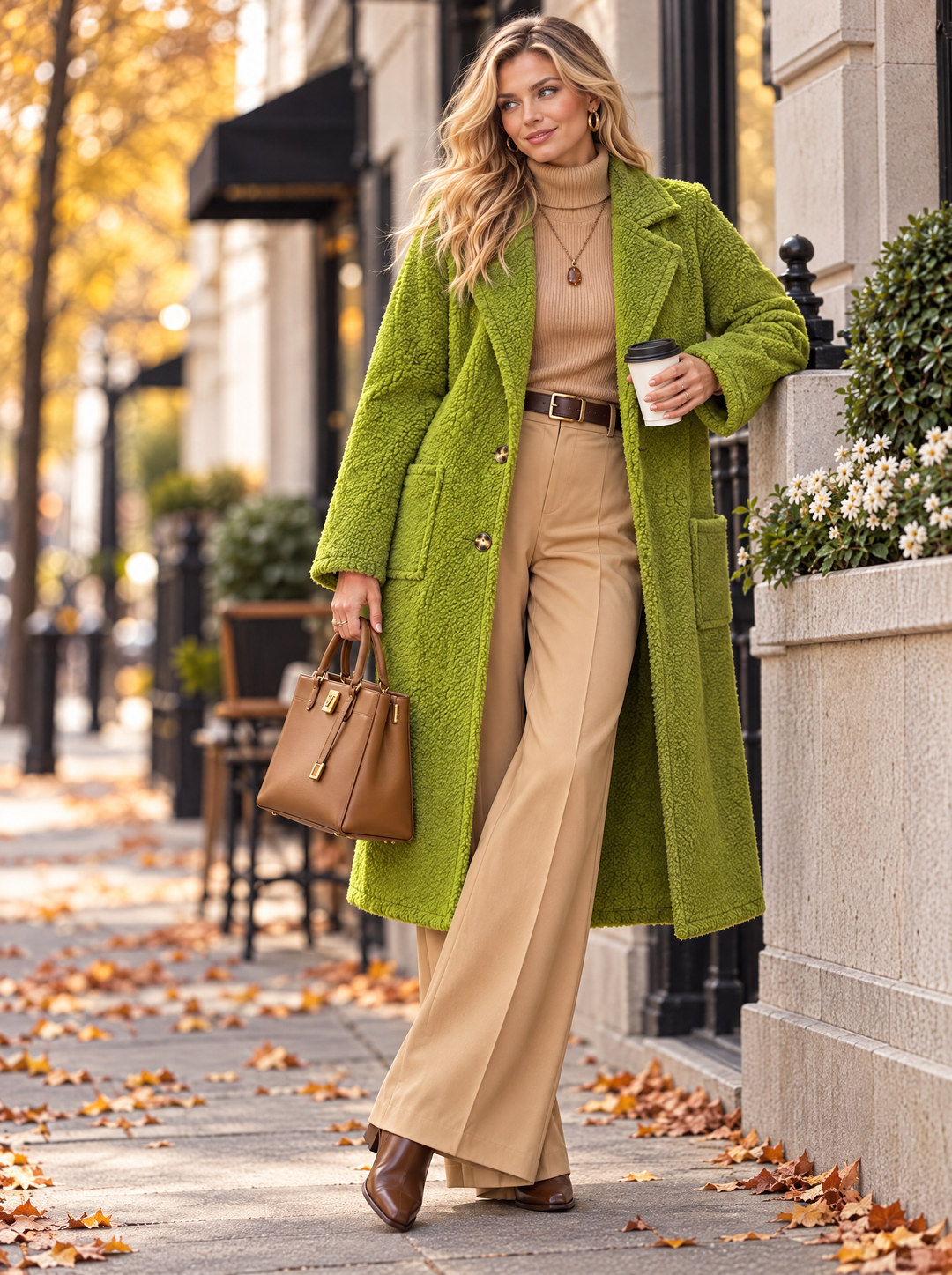 “NADIA” Textured Teddy Coat lime green