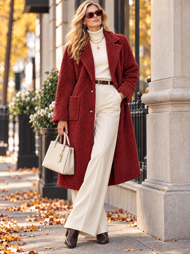 “NADIA” Textured Teddy Coat dark teracotta