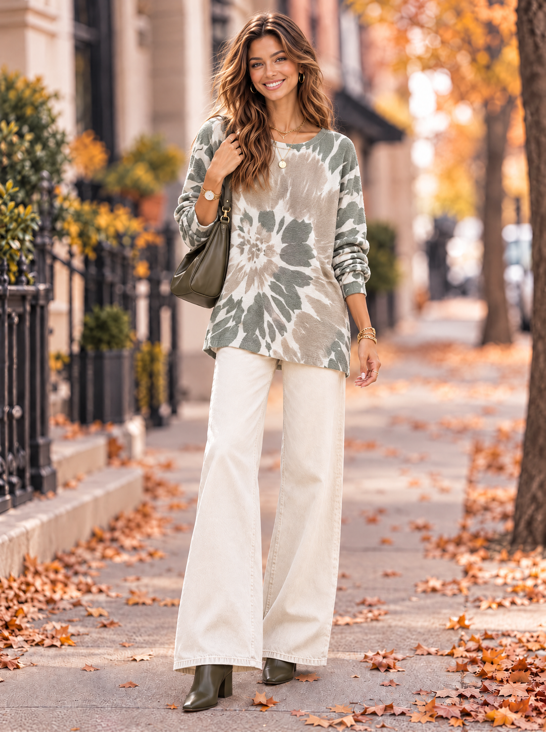 “MAGNOLIA” Curve Soft Knit Watercolour Print Jumper green