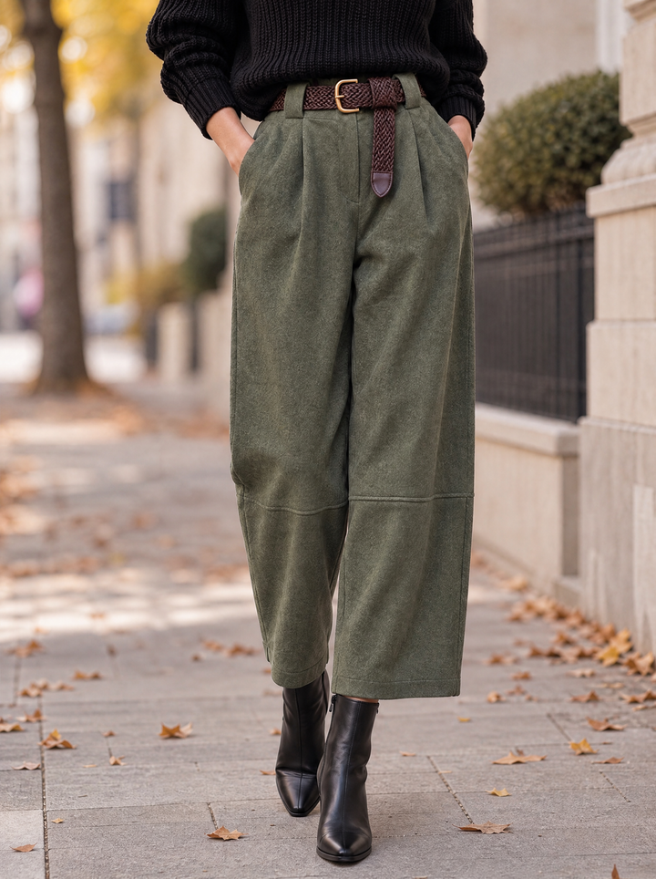 “ELODIE” Pleated Barrel Trousers khaki green