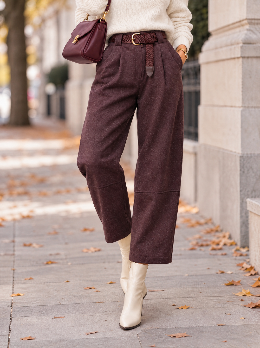“ELODIE” Pleated Barrel Trousers plum