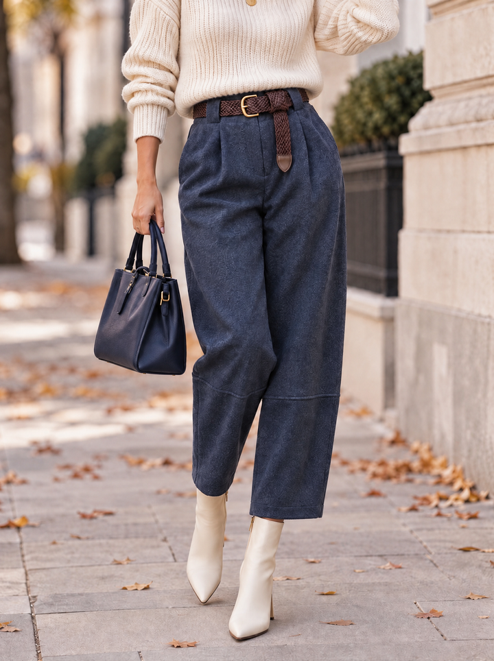 “ELODIE” Pleated Barrel Trousers navy