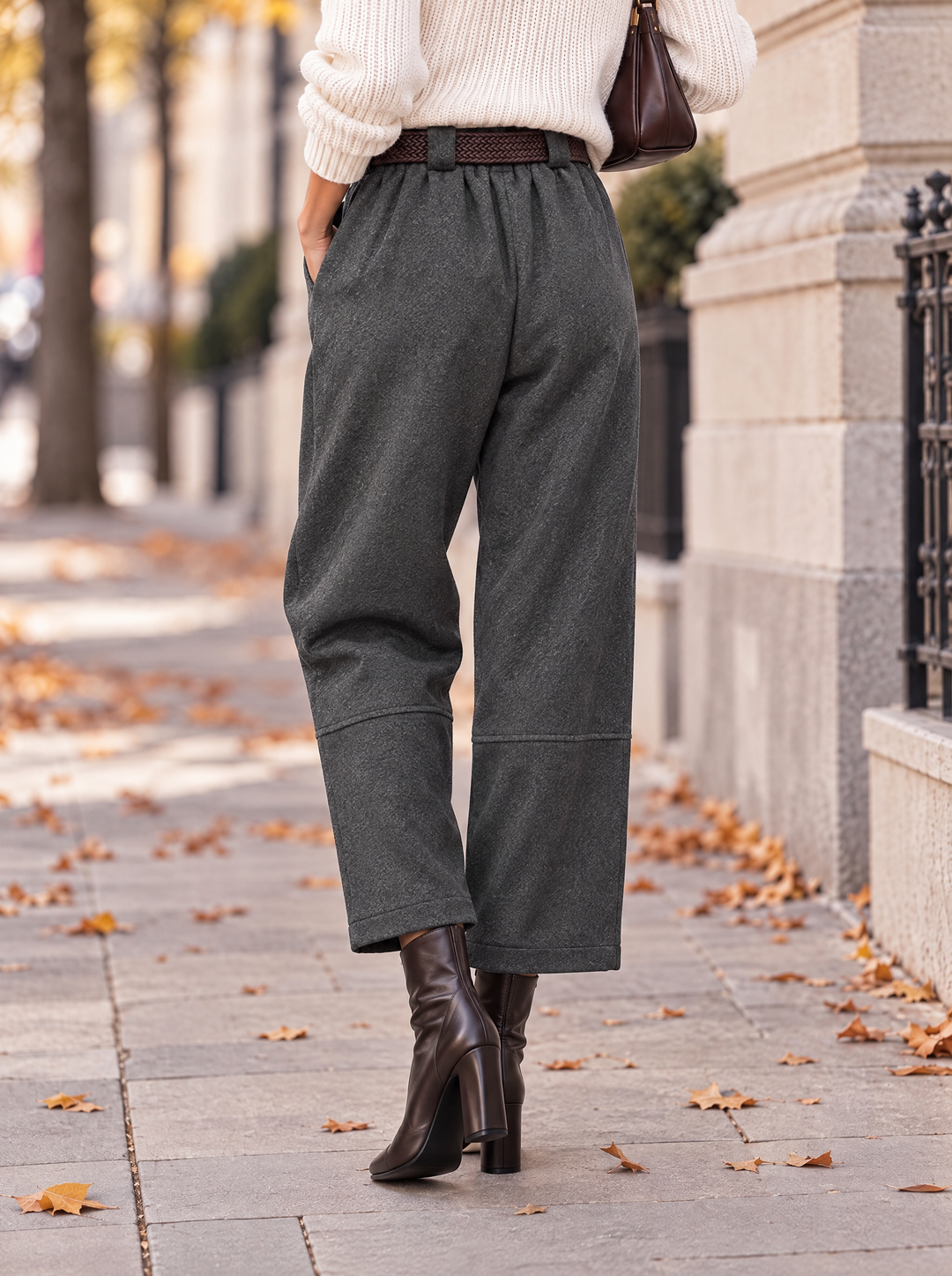 “ELODIE” Pleated Barrel Trousers dark grey