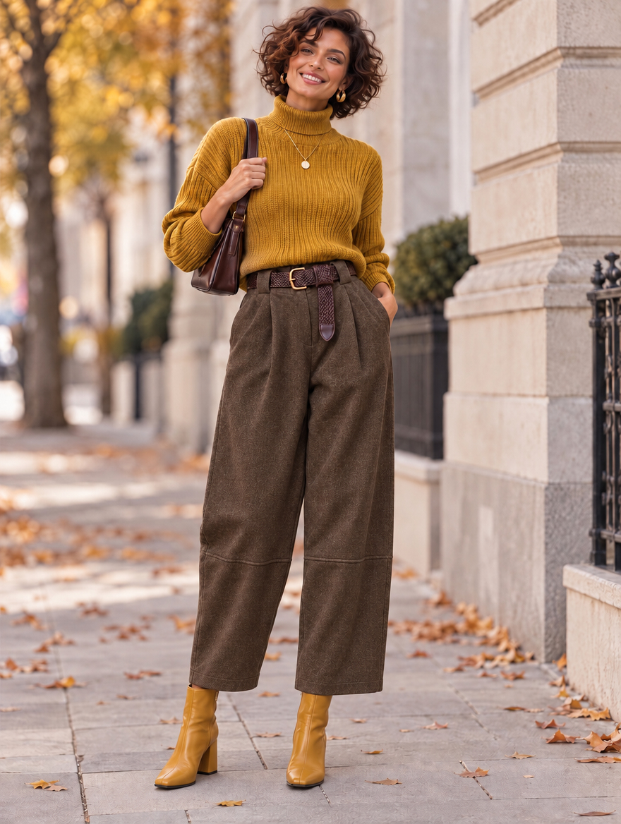 “ELODIE” Pleated Barrel Trousers chocolate