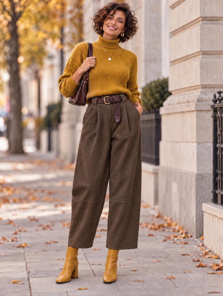 “ELODIE” Pleated Barrel Trousers chocolate