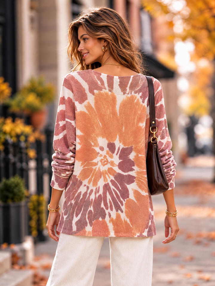 “MAGNOLIA” Curve Soft Knit Watercolour Print Jumper orange