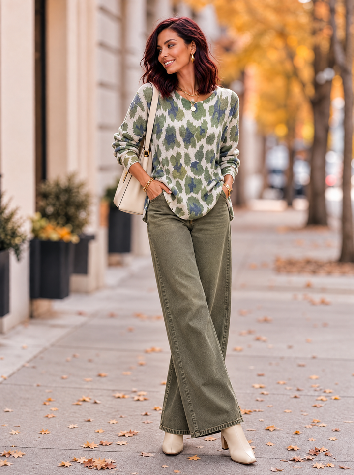 “MAGNOLIA” Curve Soft Knit Animal Print Jumper green