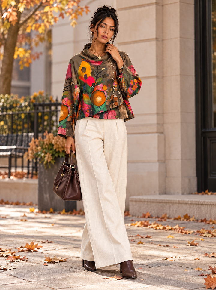 “BETH” Premium Cowl Neck Floral Jacket light chocolate