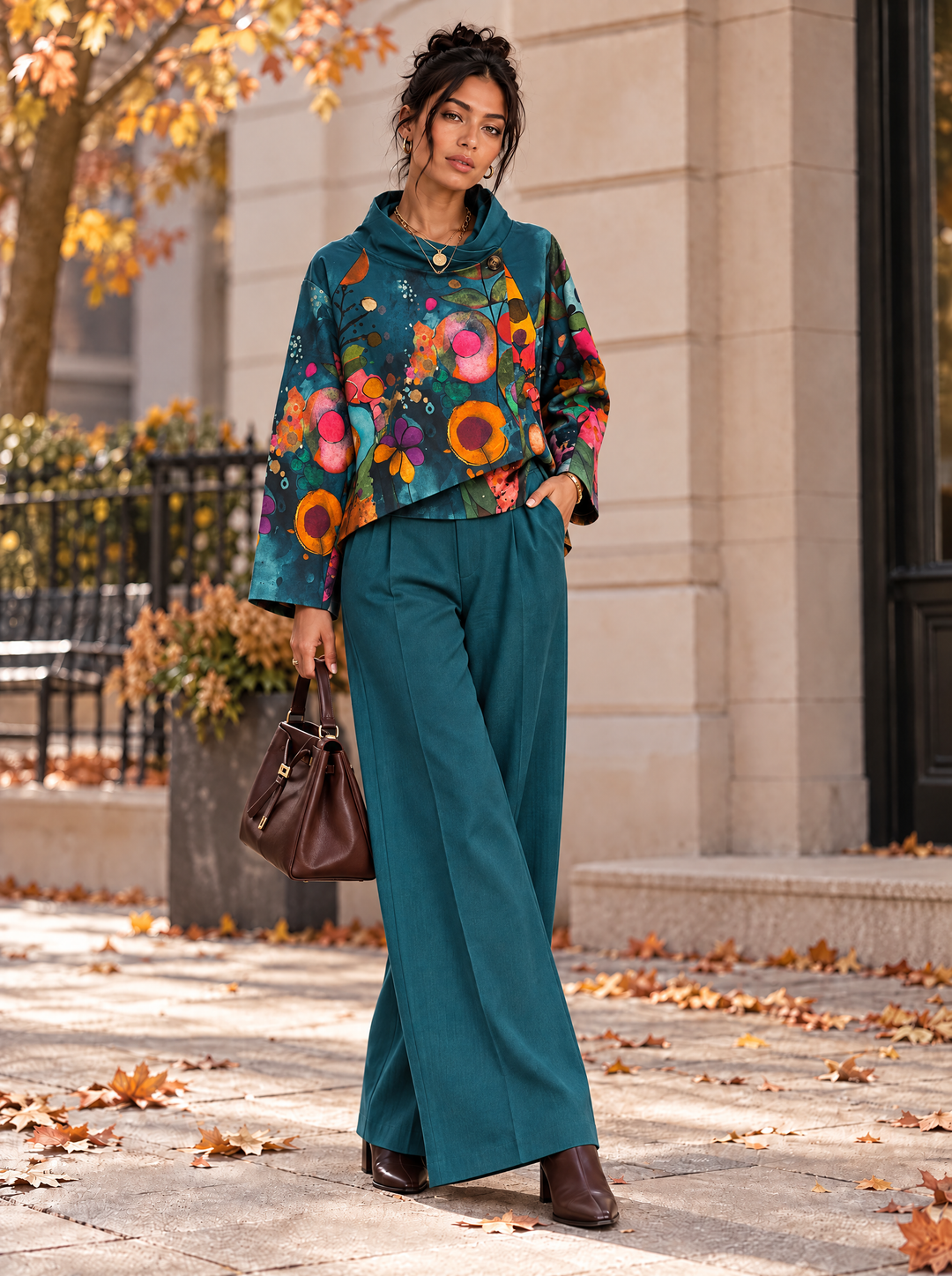 “BETH” Premium Cowl Neck Floral Jacket teal