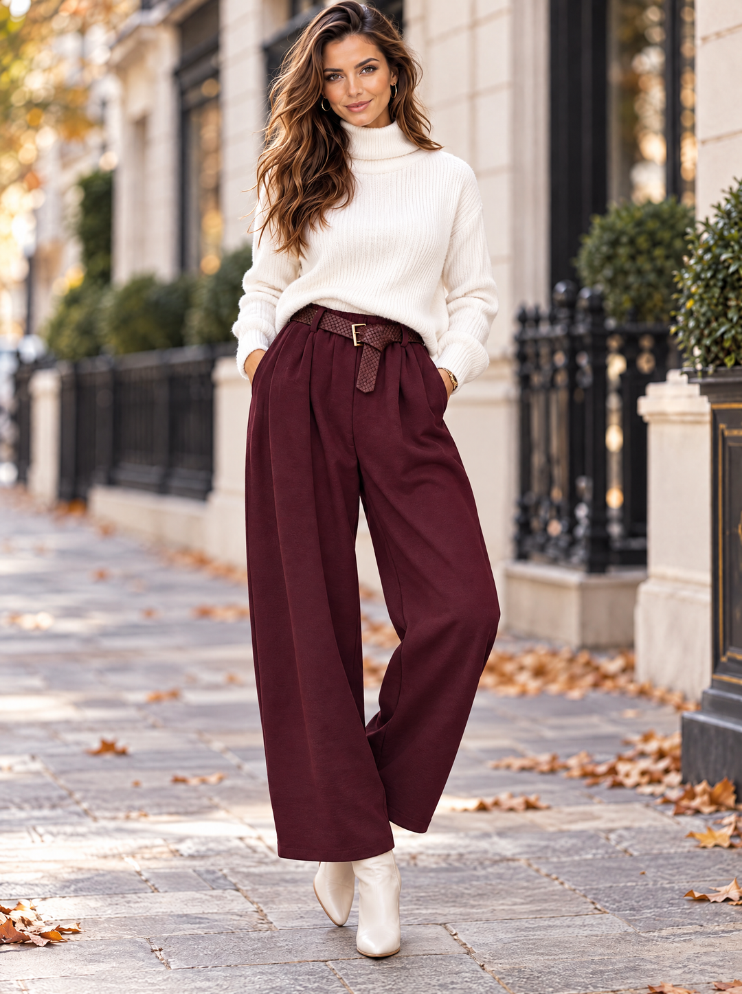 “DARCIE” Premium Pleated Trousers burgundy