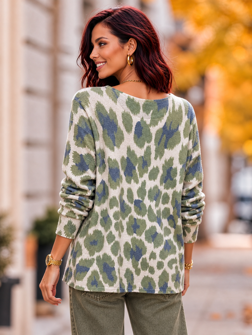 “MAGNOLIA” Curve Soft Knit Animal Print Jumper green